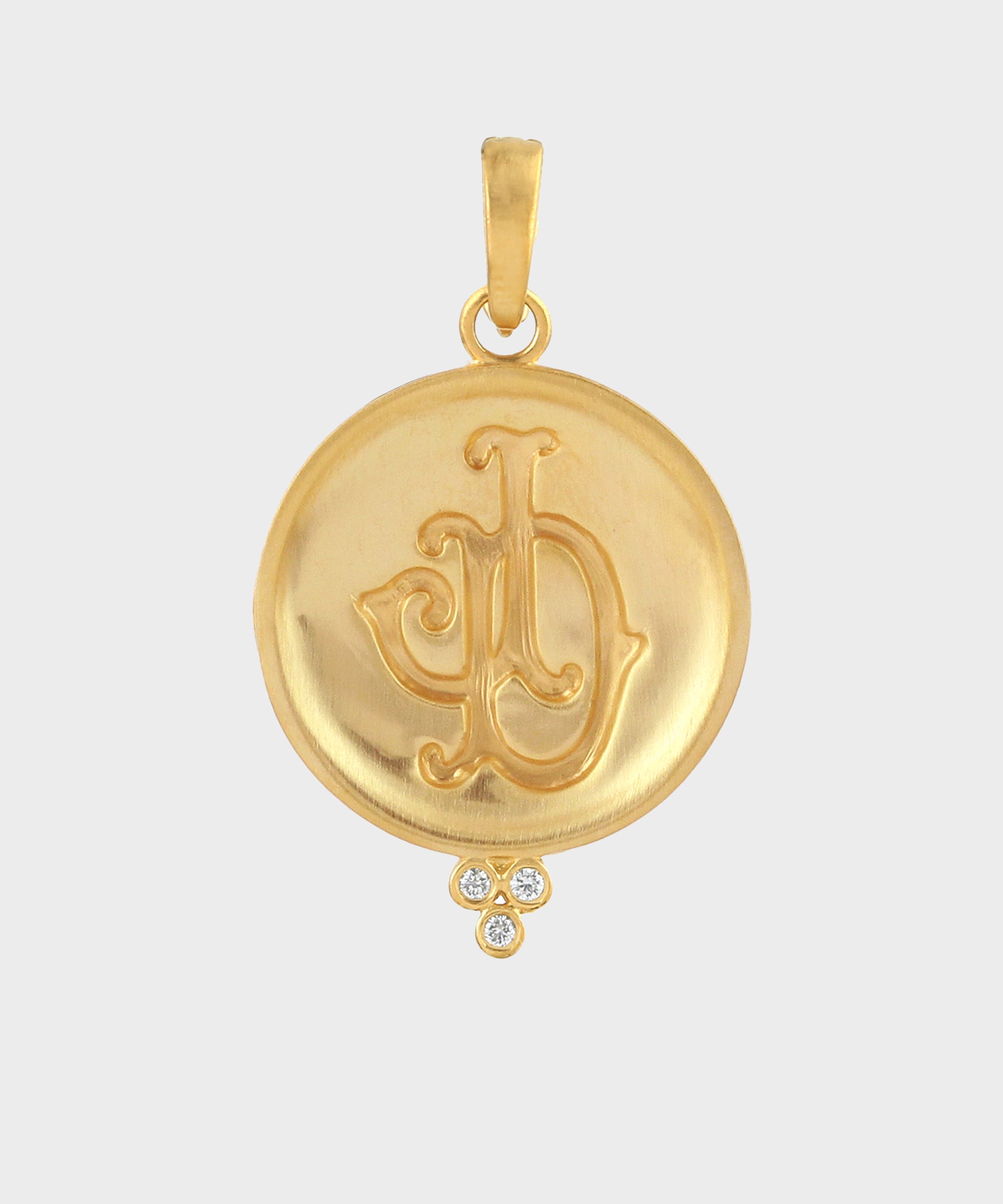 Gold Three Stone Monogram Charm With Diamonds