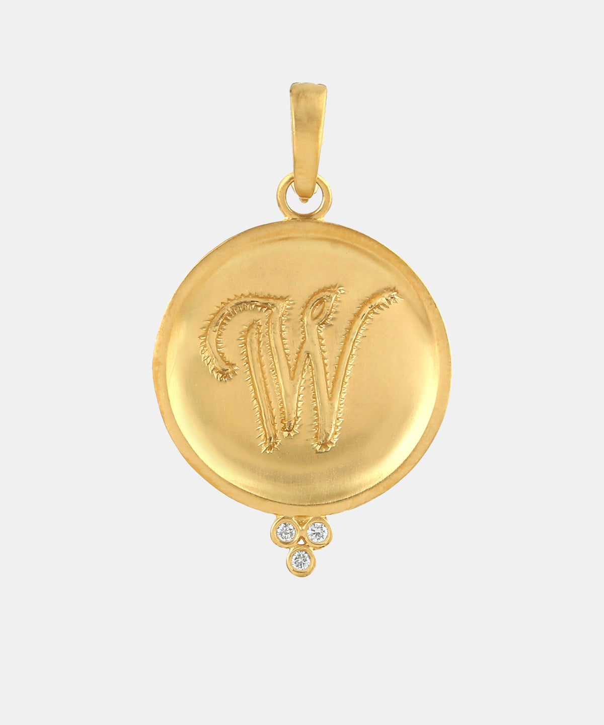 Gold Three Stone Monogram Charm With Diamonds