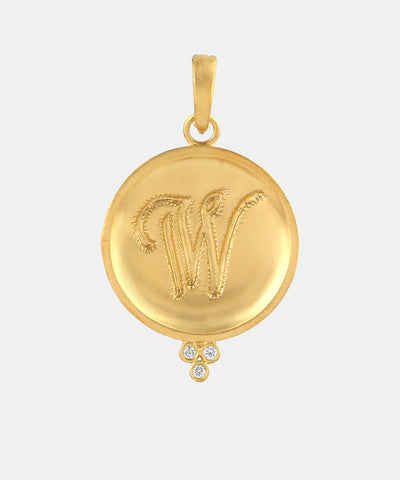 Gold Three Stone Monogram Charm With Diamonds