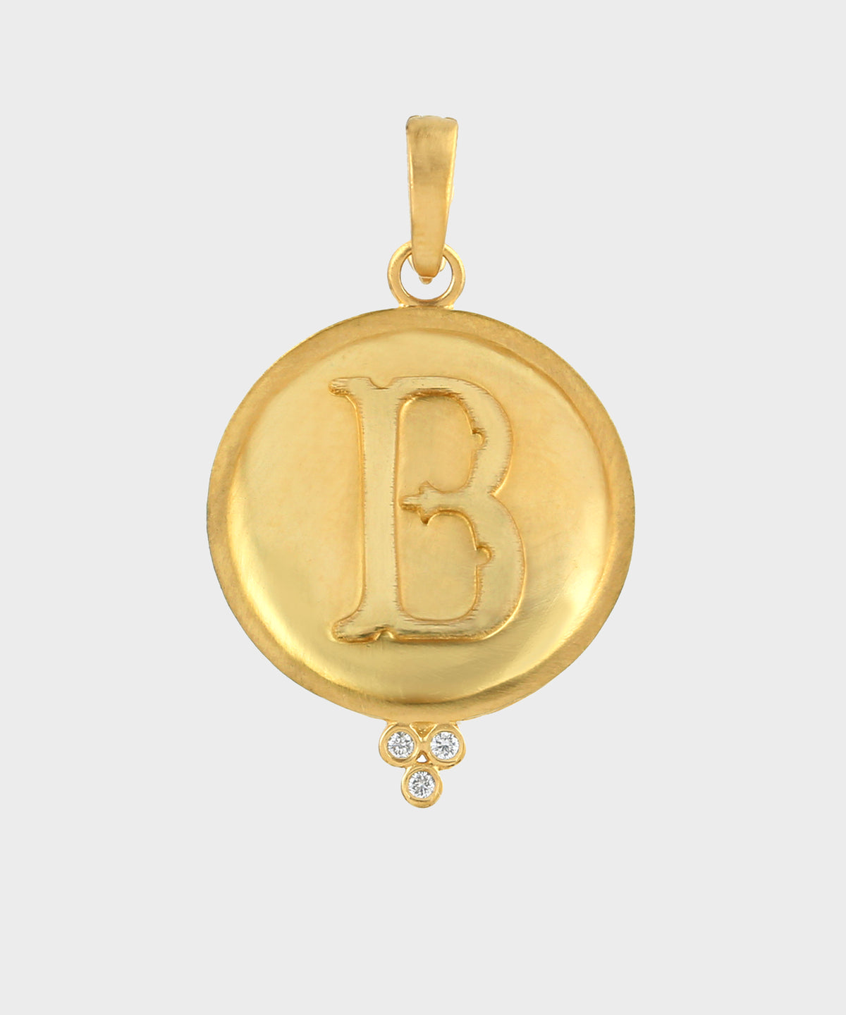Gold Three Stone Monogram Charm With Diamonds
