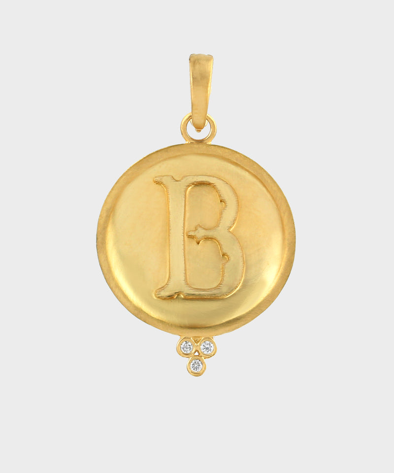 Gold Three Stone Monogram Charm With Diamonds
