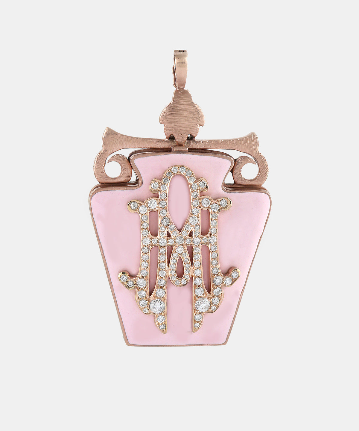 Gold Vessel Monogram Locket With Diamonds & Enamel