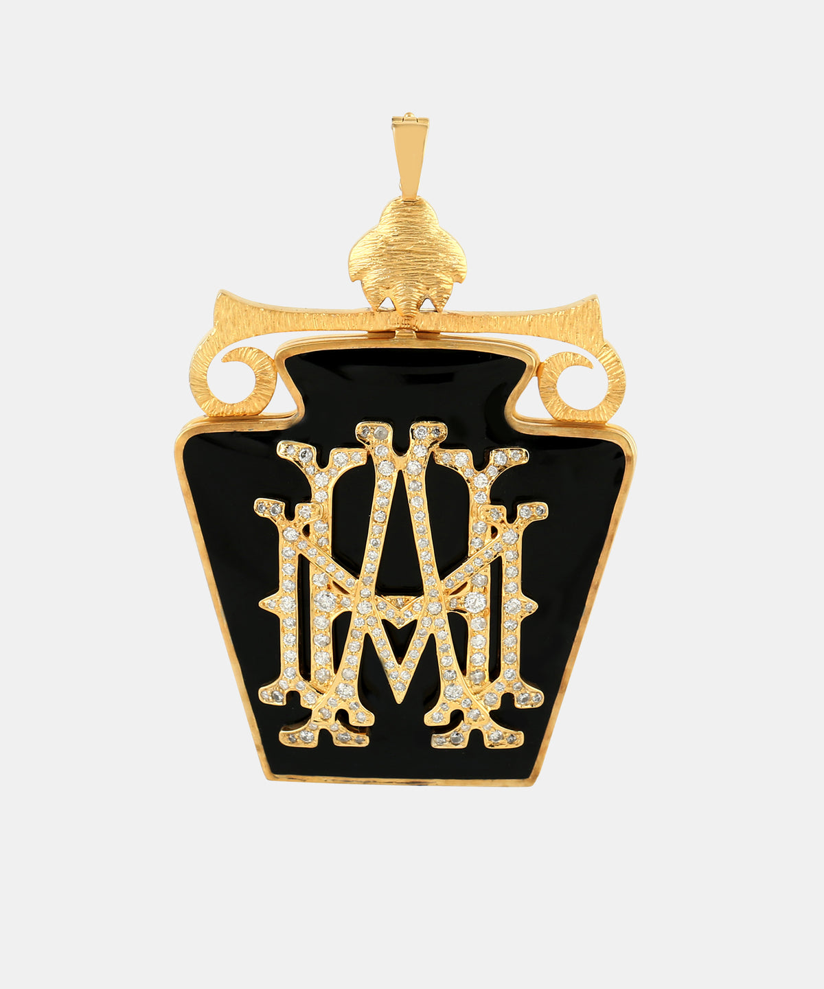 Gold Vessel Monogram Locket With Diamonds & Enamel