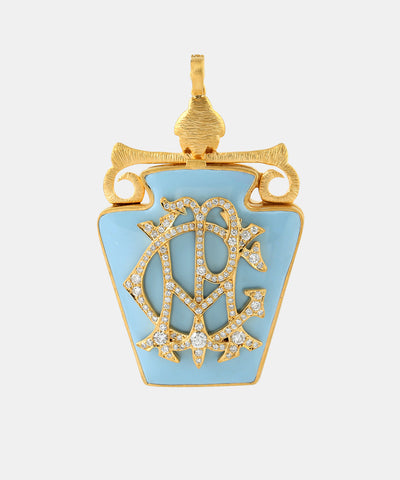 Gold Vessel Monogram Locket With Diamonds & Enamel