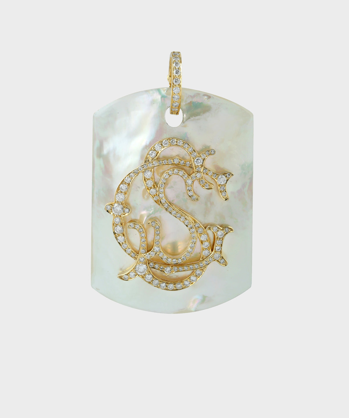 Mother-Of-Pearl Dog Tag With Diamonds
